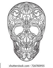 Contour black and white illustration of a sugar skull. The holiday of the Day of the DeadVector element for your creativity