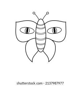 Dibujo en blanco y negro de una mariposa. Ilustración vectorial. Colorido de la página. 