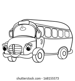 Contour Blackwhite Cartoon Merry Bus Stock Vector (Royalty Free ...