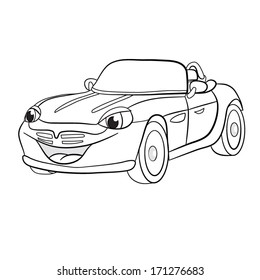 contour black-white cartoon of merry cabriolet;