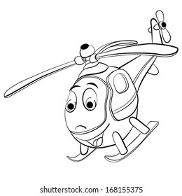 contour black-white cartoon of merry helicopter;