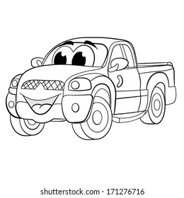 Contour black-white cartoon of merry pickup