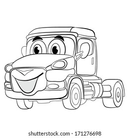 Contour black-white cartoon of merry truck