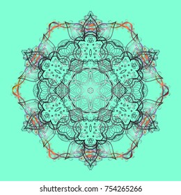 Contour blue, gray and neutral mandala shaped snowflakes for art therapy style zen drawing. Hand-drawn, stylish doodle in tatto style, fabric design and cards in Vector illustration.