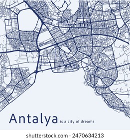 Contour blue map of the city of Antalya