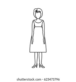 contour body faceless woman with silhouette dress retro style vector illustration
