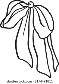 The contour of the bow for coloring on a white background. Nice elegant bow. For bouquet, hairstyle, decoration. Delicate ribbon tied into a bow. Vector black icon on a white background