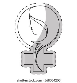 Contour breast cancer ribon with woman symbol image design