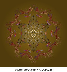 Contour brown, gray and red mandala shaped snowflakes for art therapy style zen drawing. Hand-drawn, stylish doodle in tatto style, fabric design and cards in Vector illustration.