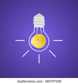 Contour bulb on a dark background. Included light. Coin inside the lamp.