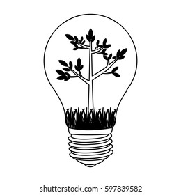 contour bulb with tree inside icon, vector illustration design image