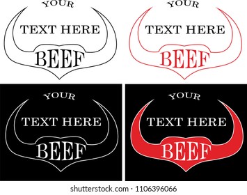 contour of bull horns with text beef minimalistic logo