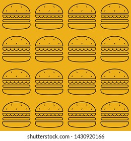 Contour burger vector seamless pattern illustration for packaging, wrapping paper. Classic American fast food hamburger, cheeseburger. Vector EPS 10.