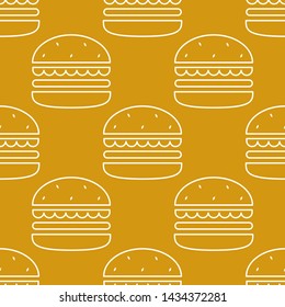 Contour burger vector seamless pattern illustration for packaging, wrapping paper. Classic American fast food hamburger, cheeseburger. Vector EPS 10.