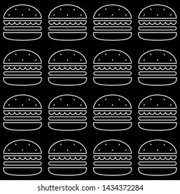 Contour burger vector seamless pattern illustration for packaging, wrapping paper. Classic American fast food hamburger, cheeseburger. Vector EPS 10.