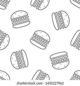 Contour burger vector seamless pattern illustration for packaging, wrapping paper. Classic American fast food hamburger, cheeseburger. Vector EPS 10.