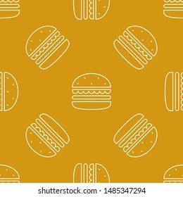 Contour burger vector seamless pattern illustration for packaging, wrapping paper. Classic American fast food hamburger, cheeseburger. Vector EPS 10.