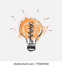 a contour of a burning light bulb. an idea. A black white illustration.
