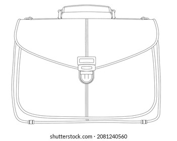 Contour of a business suitcase from black lines isolated on a white background. Front view. Vector illustration