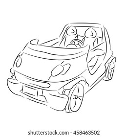 Contour cabriolet. Car Sketch. Vector freehand drawing.