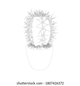 Contorno de un cactus en una olla hecha de líneas negras aisladas en un fondo blanco. Ilustración del vector