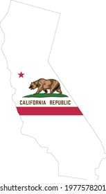 Contour California with flag,federal state of United States of America