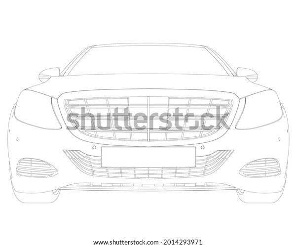 Contour of the car isolated on a white\
background. Front view. Vector\
illustration