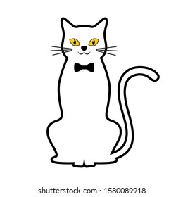contour of a cat with a bow on a white background