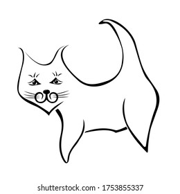 Contour cat. Cat drawn by lines. Cat silhouette isolated on white background.