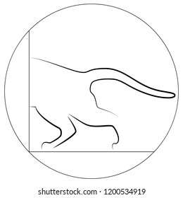 contour of a cat, half a cat with a tail that climbs into a box