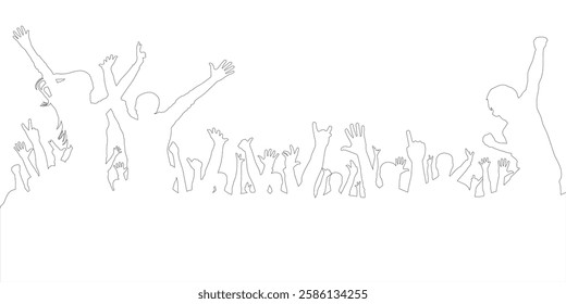 Contour of cheerful crowd of people. Vector illustration