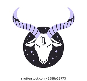 Contour circle icon of Capricorn zodiac sign. Round shape avatar of Goat constellation of astrology calendar. Stars horoscope symbol, sticker. Flat isolated vector illustration on white background