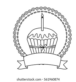 contour circular border with cupcake with candle
