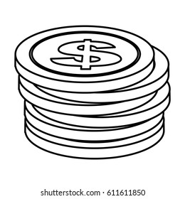 contour coins dolar currency organized, vector illustration design