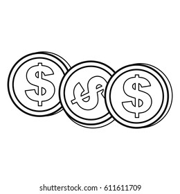 contour coins dolar currency, vector illustration design