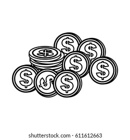 contour coins dolar currency, vector illustration design