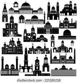 Contour collection of buildings and structures. The illustration on white background.
