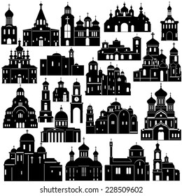 Contour collection of buildings and structures. The illustration on white background.