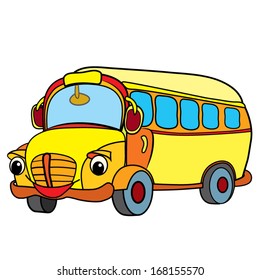 contour color cartoon of merry bus.