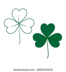 Contour and color drawn three leaf clover. Design element for icon, sticker and other different uses