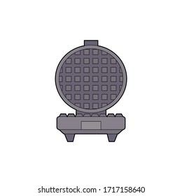 Contour color illustration of an open waffle iron front view on white background. Tool for making breakfast. Simple outline vector image for logo, icon and your creativity.