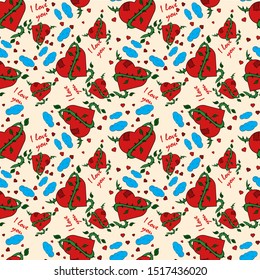 contour color seamless childrens illustration heart braided vine I love you checkered greeting card design for Valentines day vector EPS 10