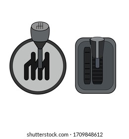 Contour color set of different gearboxes. Manual and automatic gearbox isolated on a white background. Vector object for icons, logos, infographics and your design.