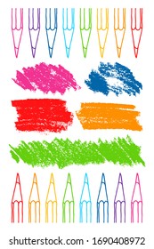 Lápices de colores con trazos de escotilla dibujados a mano ilustraciones de doodle vectorial. Colección de crayones aislados sobre fondo blanco.