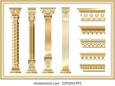 Contour coloring of classical columns. Set of patterns in vector graphics