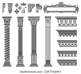 Contour coloring of classical columns. Set of patterns in vector graphics