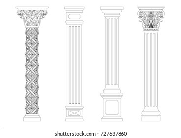 Contour coloring of classical columns. Set of patterns in vector graphics