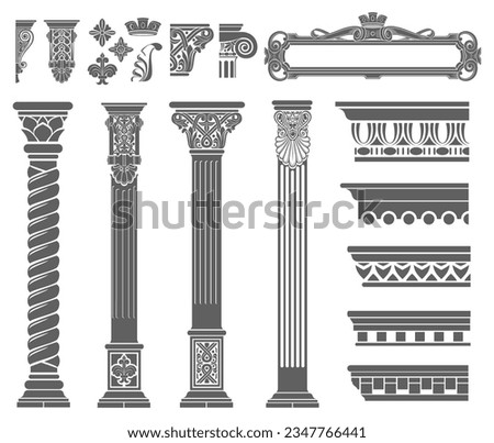 Contour coloring of classical columns. Set of patterns in vector graphics