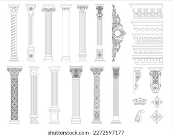 Conjunto de columnas clásicas de color con contorno. Conjunto de patrones en gráficos vectoriales