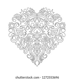 Contour composition  in damask, Arabic, turkish, pakistan motifs. Image for anti-stress therapy, adult coloring books,  engraving, decorate dishes, labels, greeting, visit, invitation cards. eps 10 